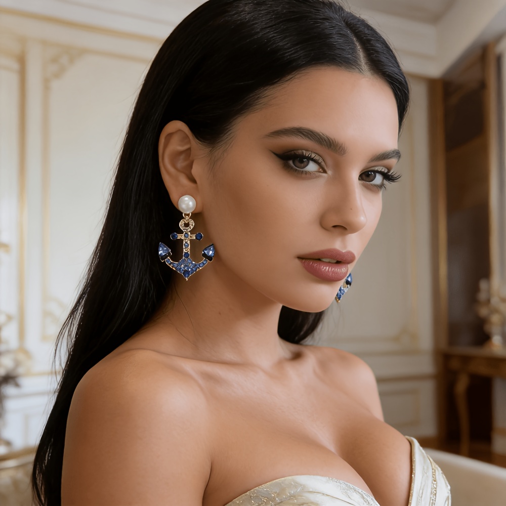 Fashionable Anchor-Shaped Earrings with Imitation Pearls